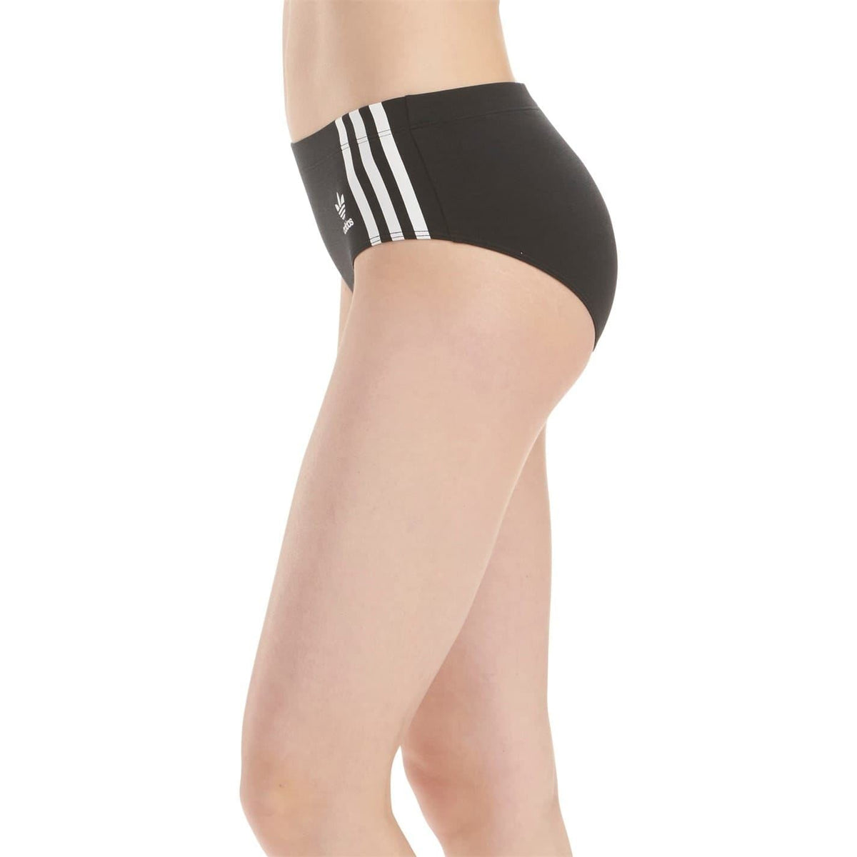 adidas Originals hipster briefs, comfortable nightwear underwear with branded elastic waistband, in black fabric.
