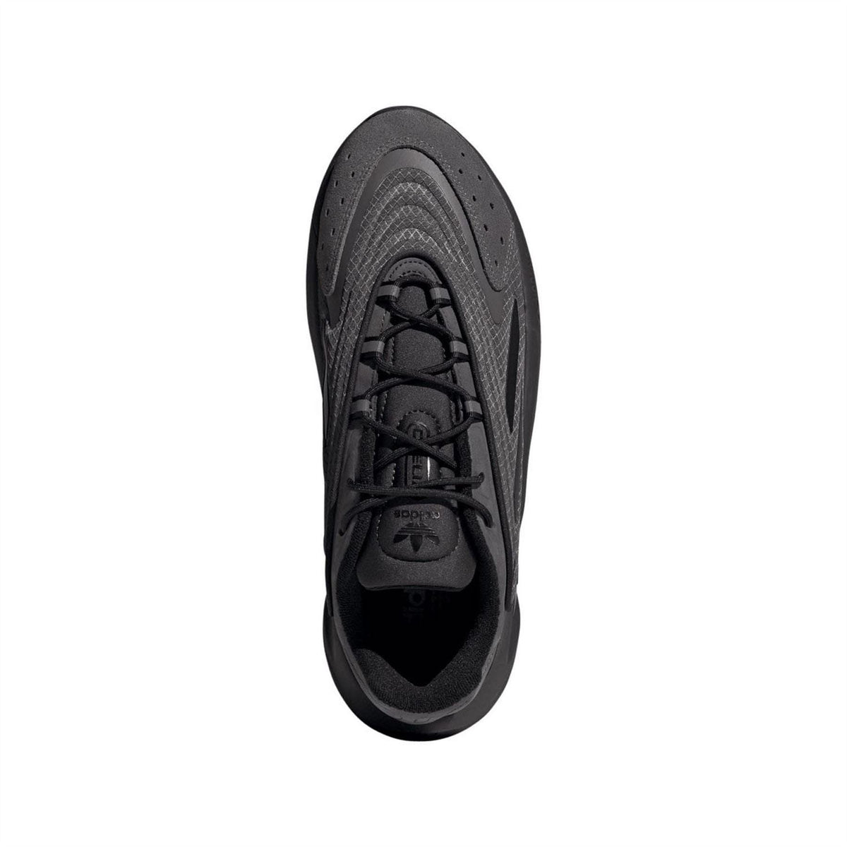 adidas Originals trainers top view with black laces and textured mesh upper