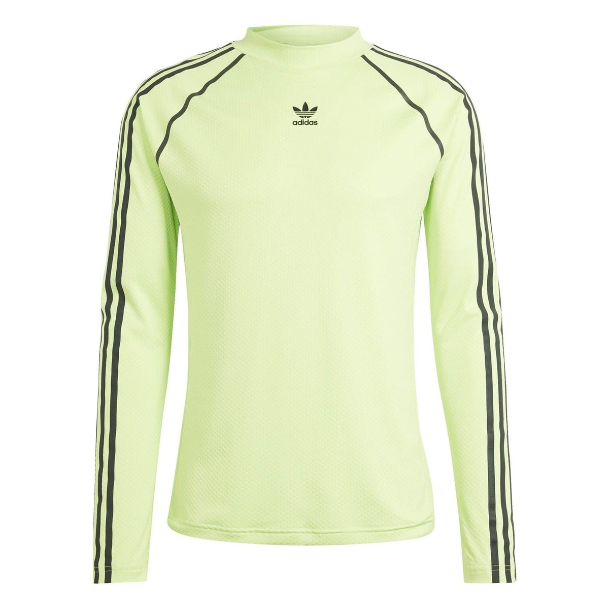 Lime green compression-fit raglan sleeve t-shirt with adidas trefoil logo and black stripes
