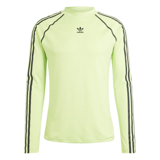 Lime green compression-fit raglan sleeve t-shirt with adidas trefoil logo and black stripes