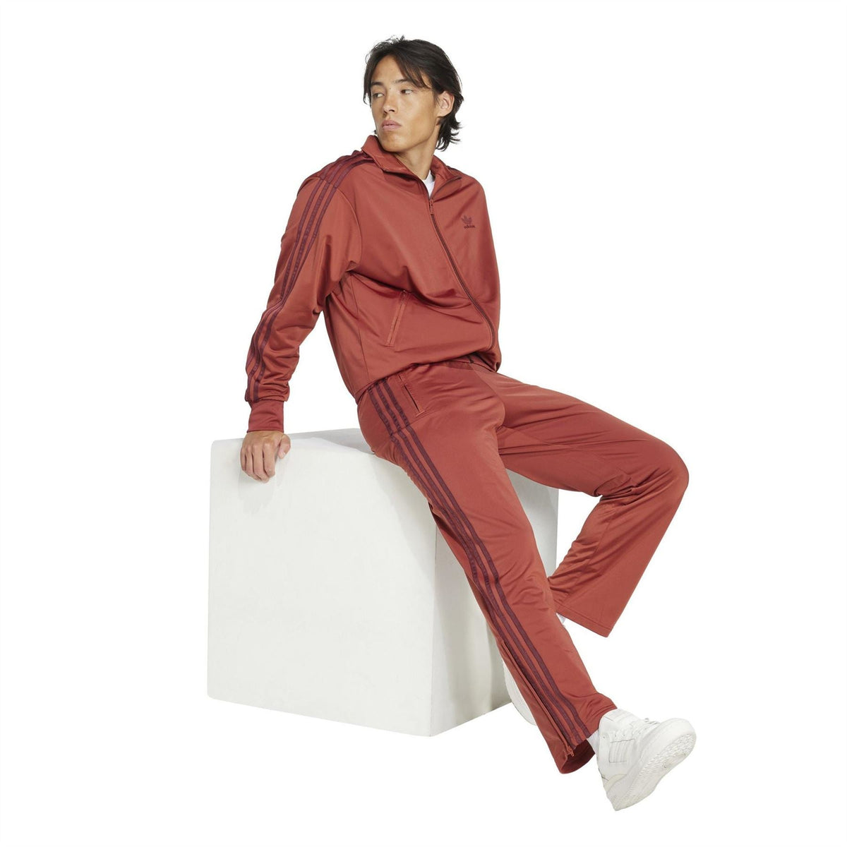 adidas Originals Firebird TT rust red track jacket, full-zip front and tapered track pants