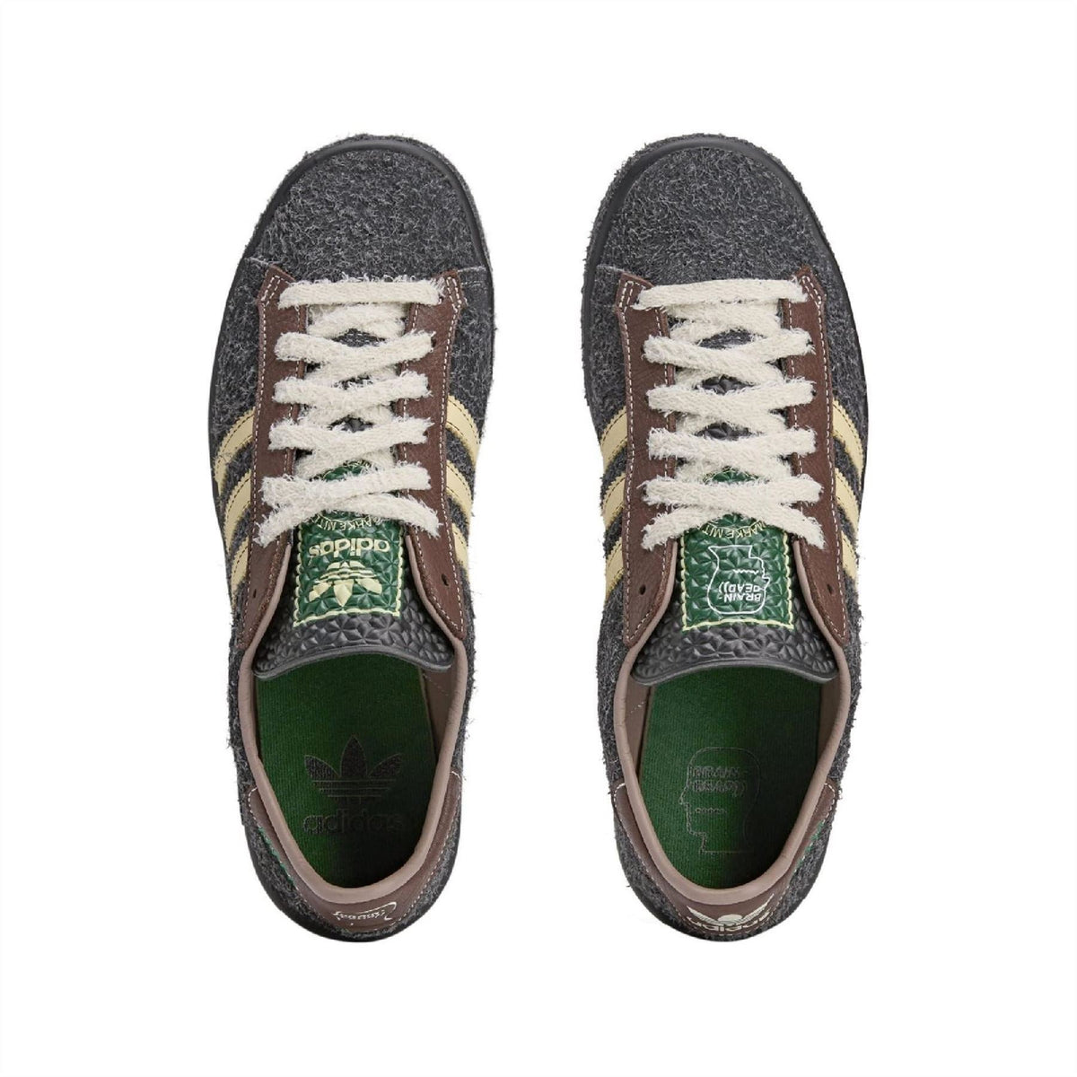Adidas Originals Hills Brain Dead shoes in black and white with chunky sneakers design, featuring bold branding and textured detailing.