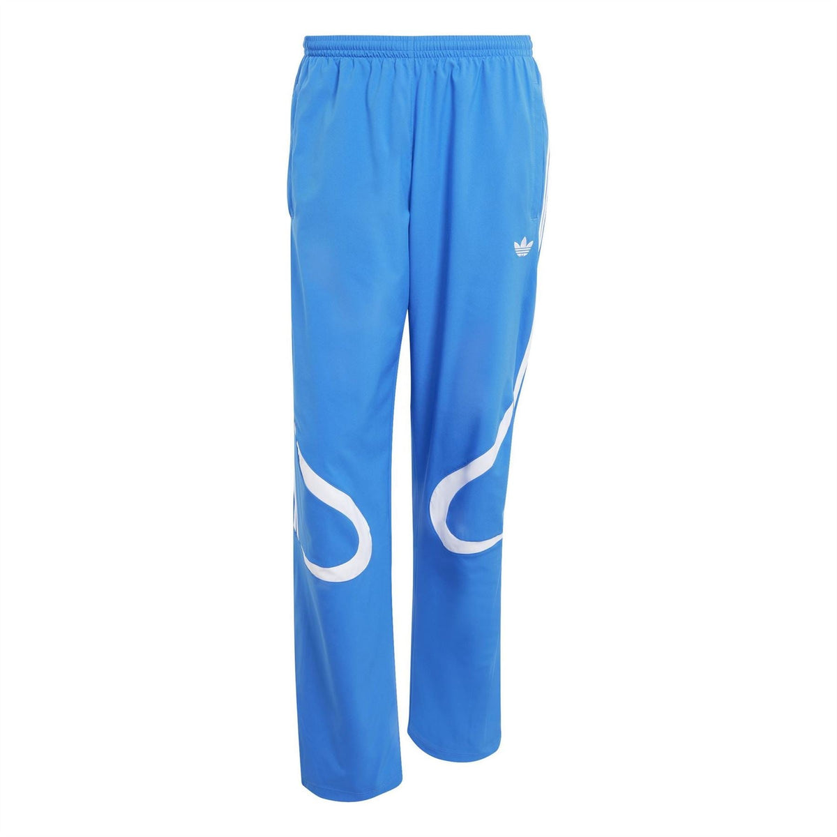 adidas Originals blue track pants, elastic waist, white side graphics