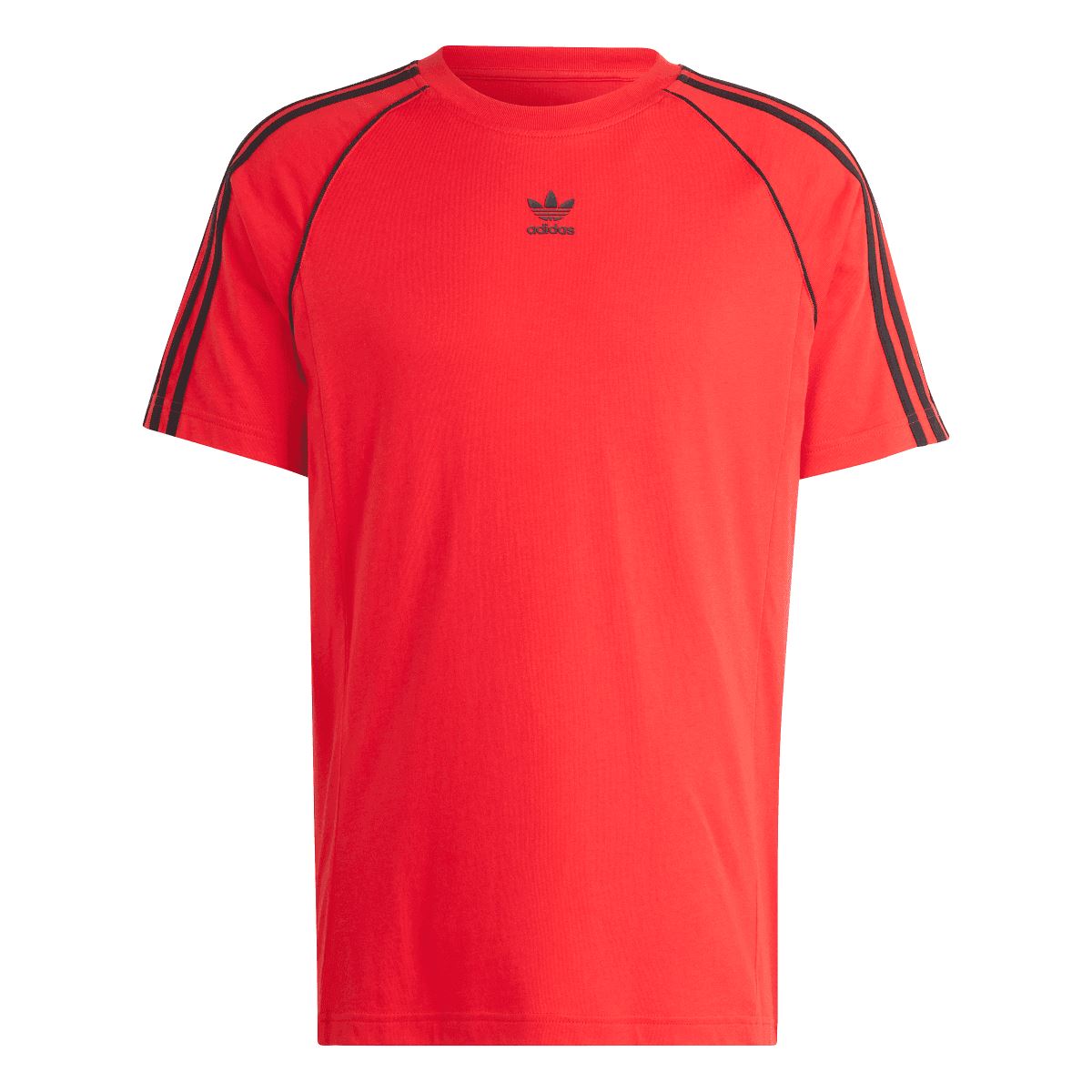 Red adidas SST T-shirt with crew neck and black shoulder stripes