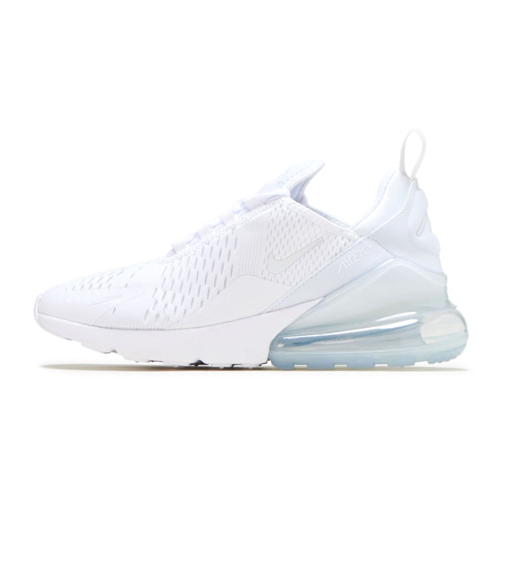 Air Max 270 big kid sneakers, white upper with visible air unit and translucent sole