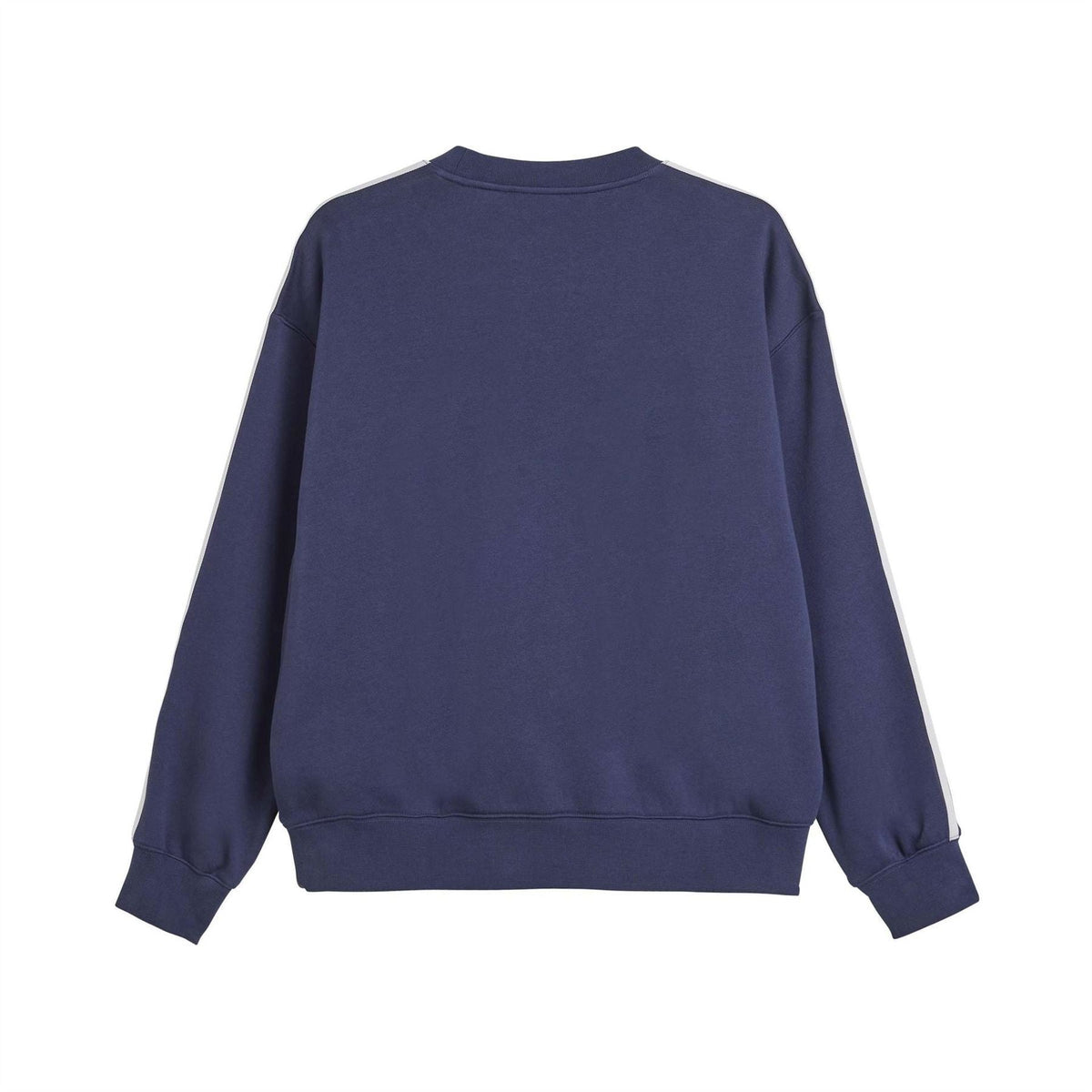 Navy crewneck sweatshirt with ribbed cuffs and hem