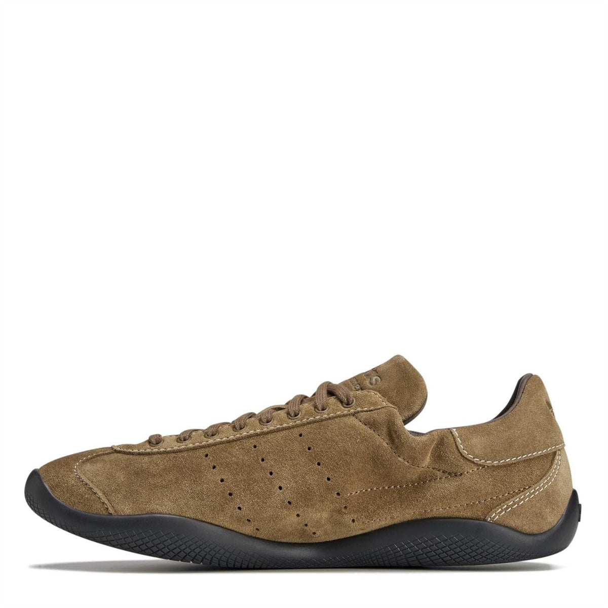 adidas Originals suede low-top sneakers, earth-brown side view with black sole