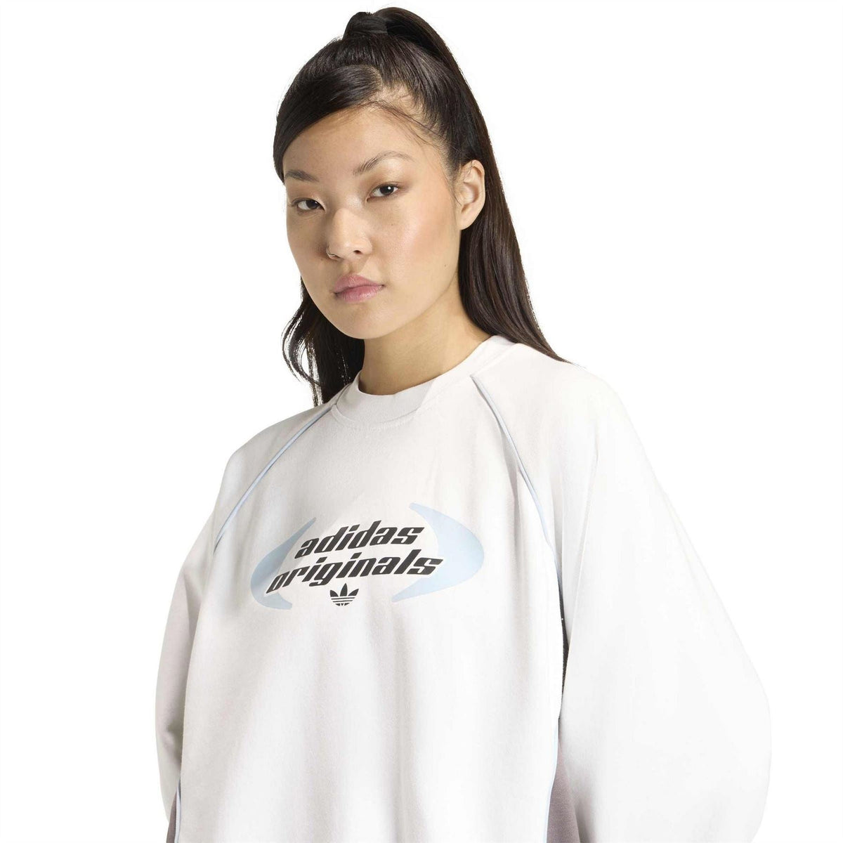 White oversized crewneck sweatshirt with adidas Originals chest logo