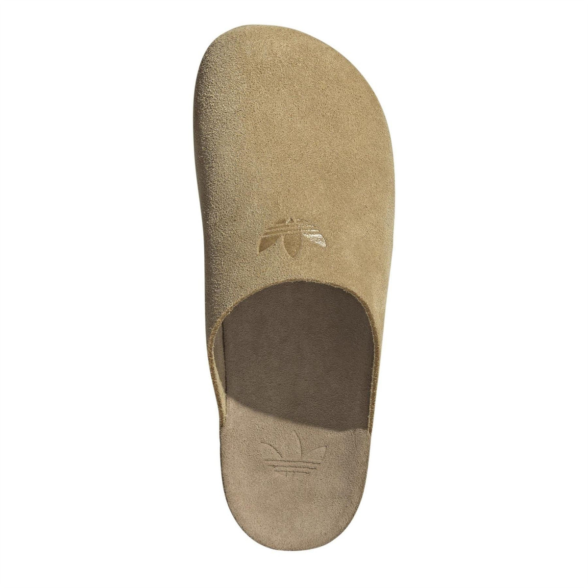 adidas Originals two-tone closed-toe mule insole, beige footbed with embossed trefoil