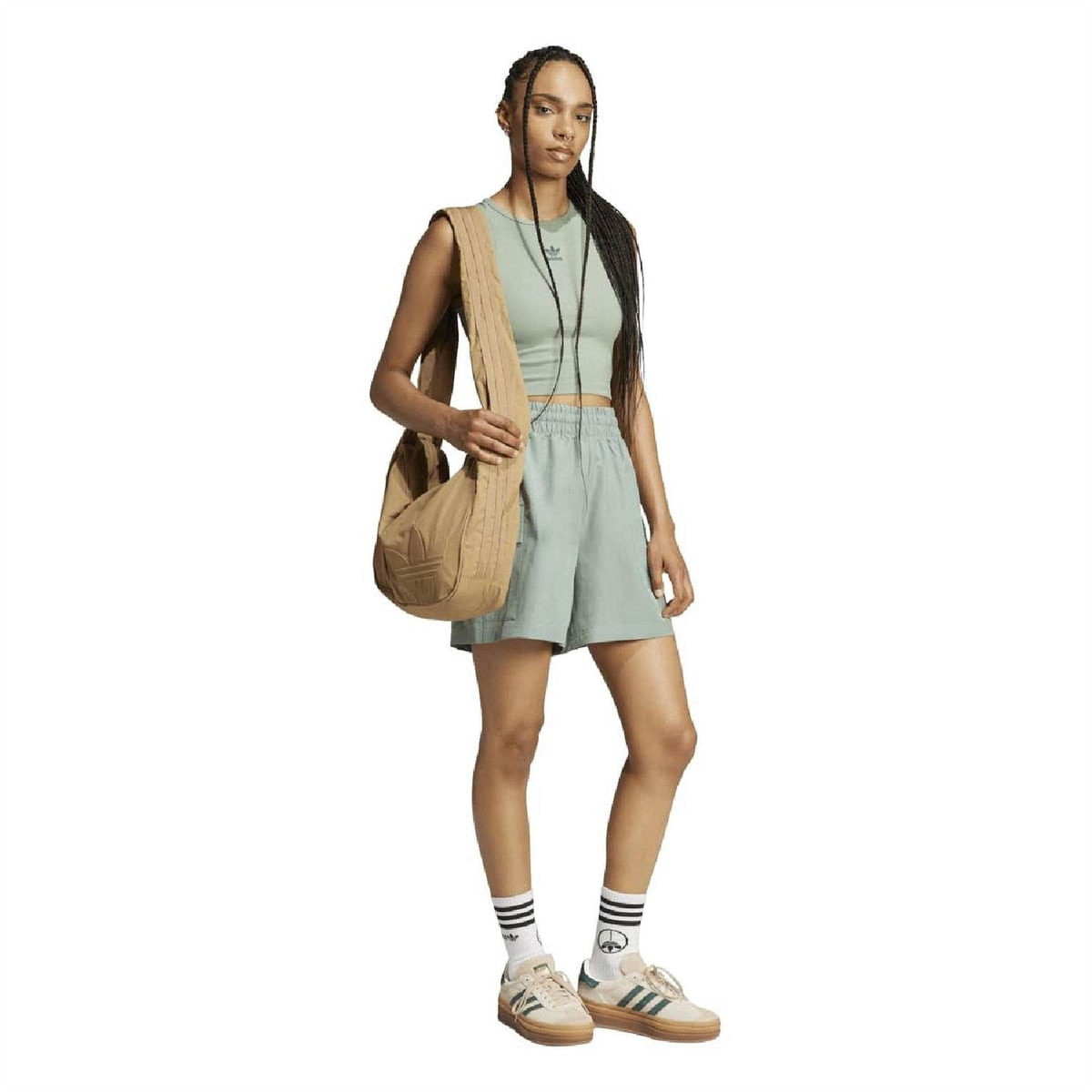 adidas Originals Wordmark Crew Neck Slim Fit Rib Tank top, light-colored with ribbed texture and brand logo on front.