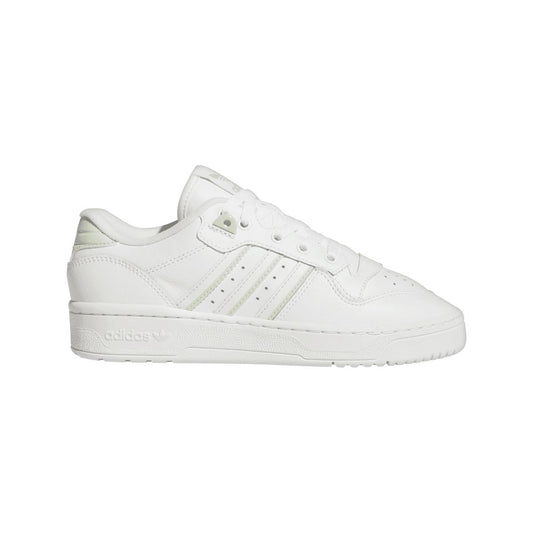 White low-top trainers with leather-look upper, lace-up front, and adidas Originals branding