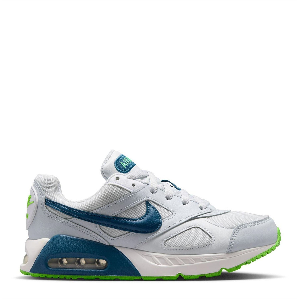 Kids Nike Air Max Ivo sneakers in white and teal with green accent outsole