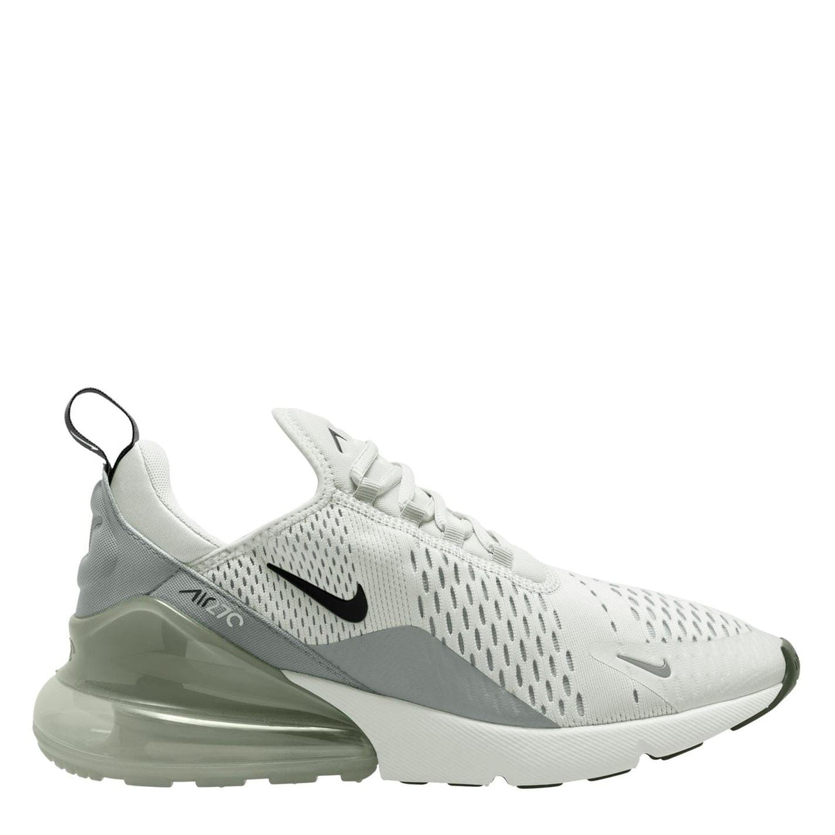 Nike Air Max 270 trainers in light grey mesh with dark swoosh and translucent sole