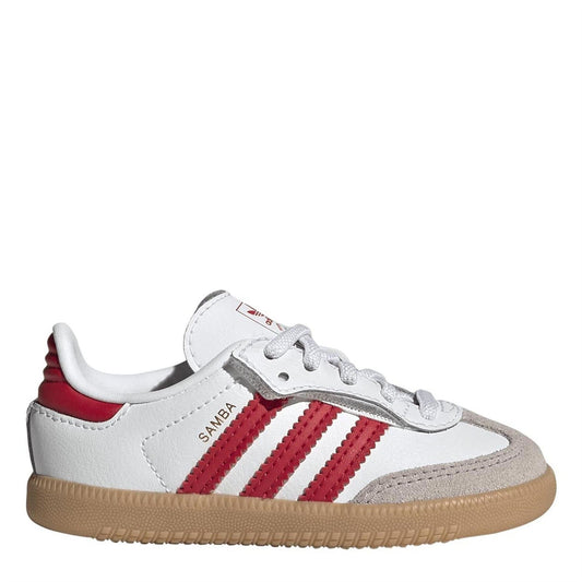 adidas Originals infants Samba sneakers in white with red stripes and gum sole