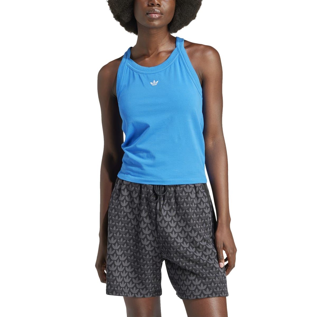 Blue adidas Originals sleeveless tank top with crew neck and small trefoil logo