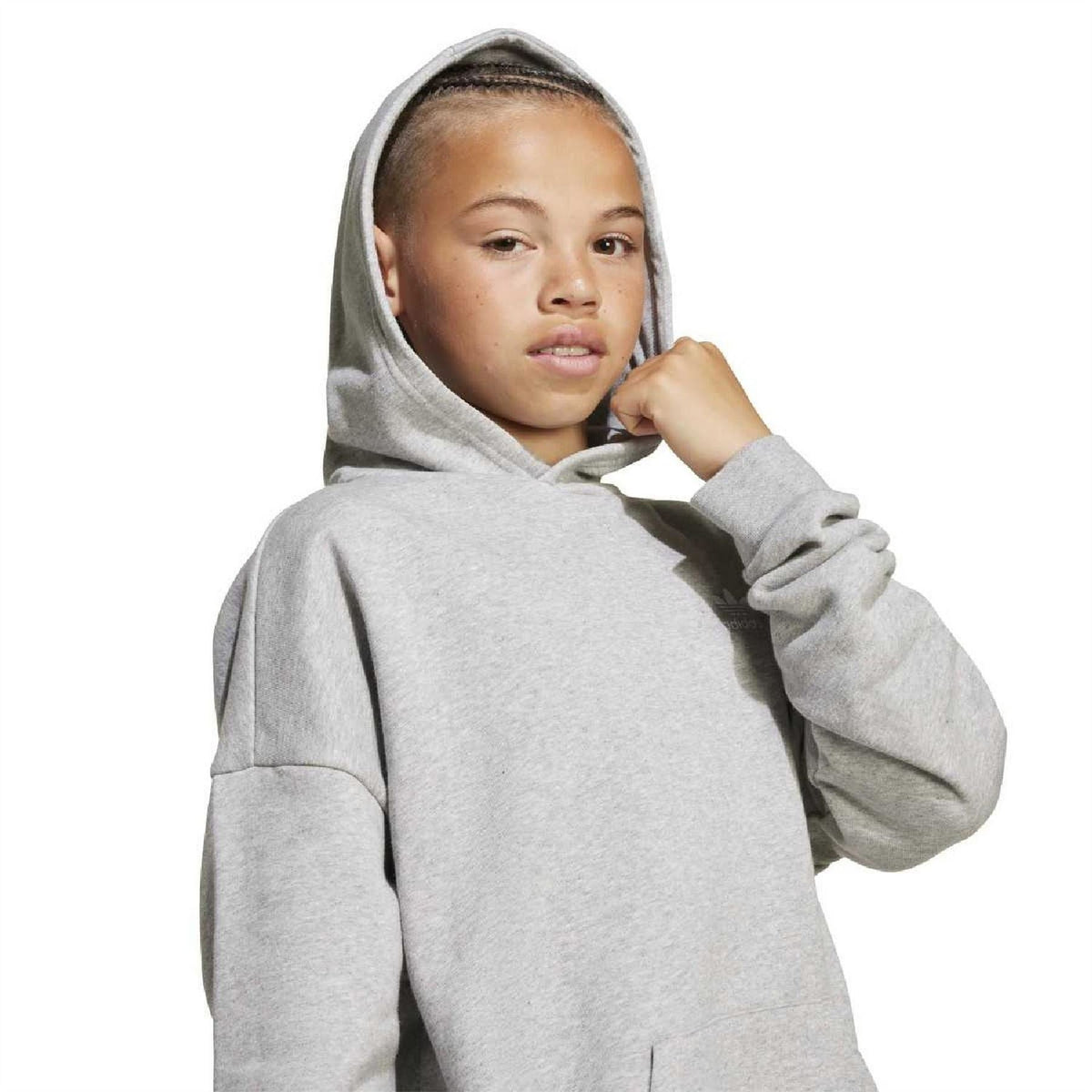 Grey adidas juniors loose hoodie with draped hood and drawstring