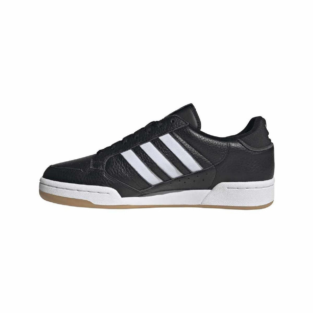 adidas Originals Continental 80 Stripes trainers showing white leather side with navy blue stripes and classic sneaker design