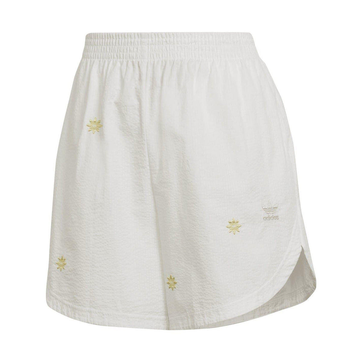 Cream sweat shorts with elastic waistband and small yellow star logo