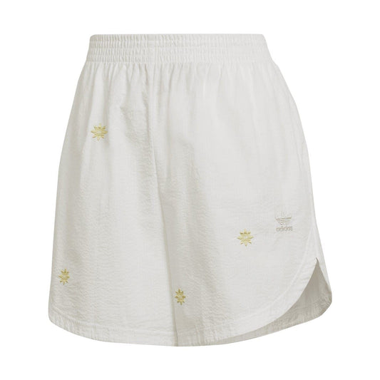 Cream sweat shorts with elastic waistband and small yellow star logo