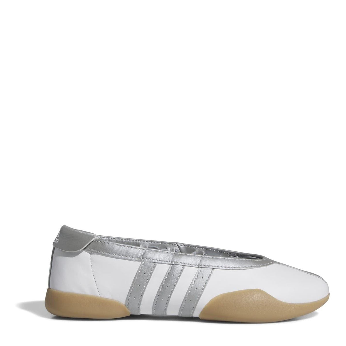 adidas Taekwondo Ballet low-top sneakers, white/silver leather, 3 stripes, gum sole