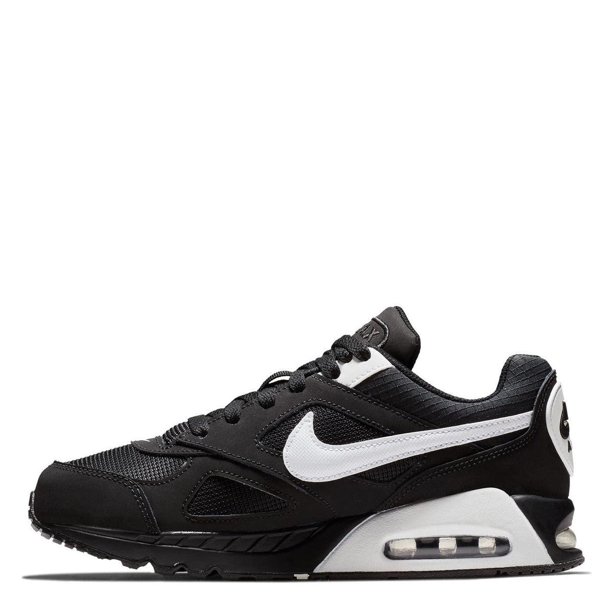 Boys' Nike Air Max Ivo sneakers, black and white side profile with clear air unit