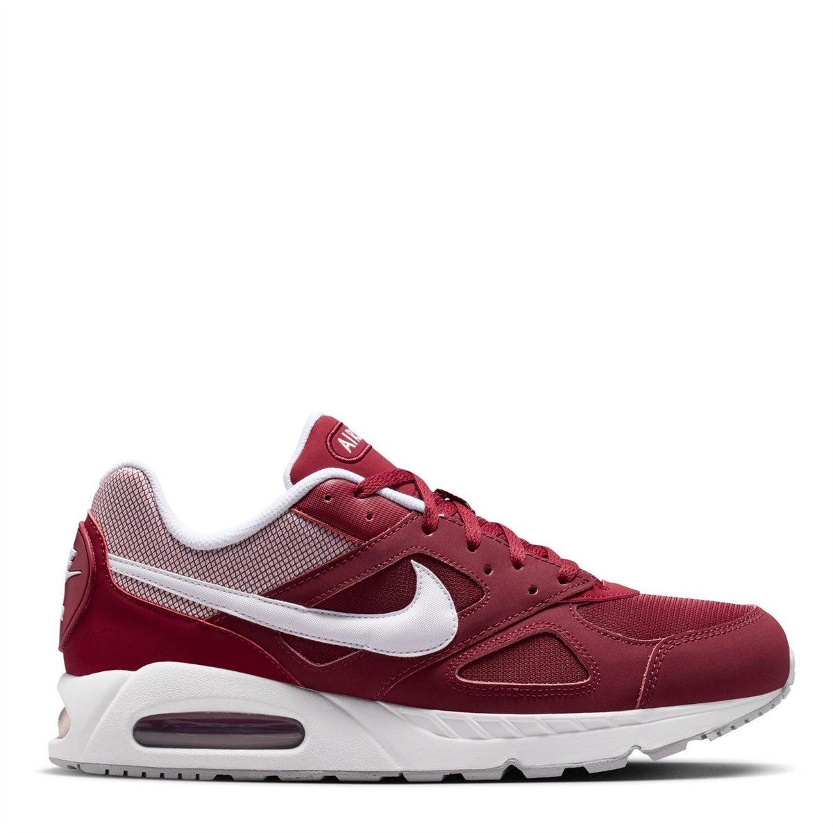 Red Nike Air Max trainer with white swoosh and visible Air unit