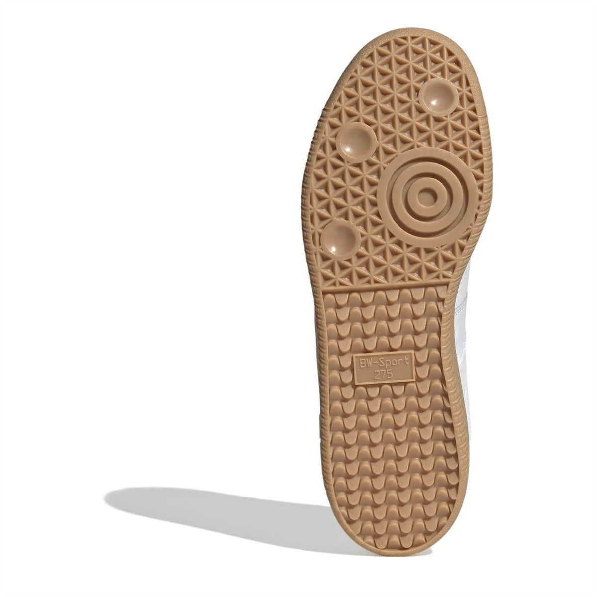 Gum rubber outsole with textured tread and circular traction pattern for adidas sneakers