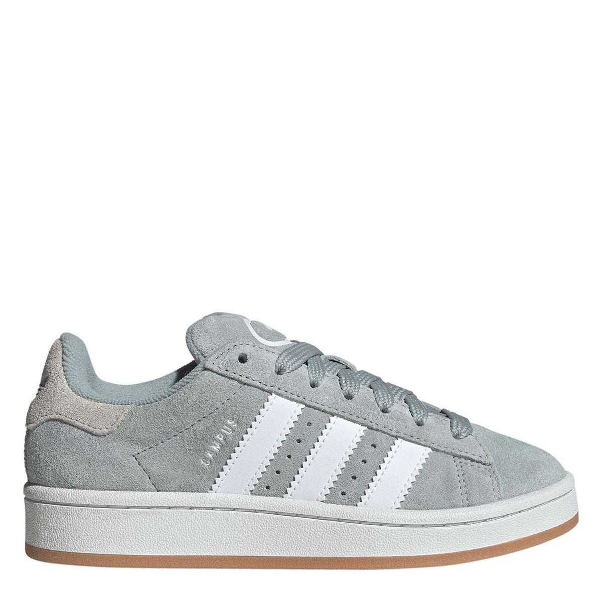 adidas Originals Campus 00s sage green suede low-top sneakers, white 3-stripe, lace-up, gum sole