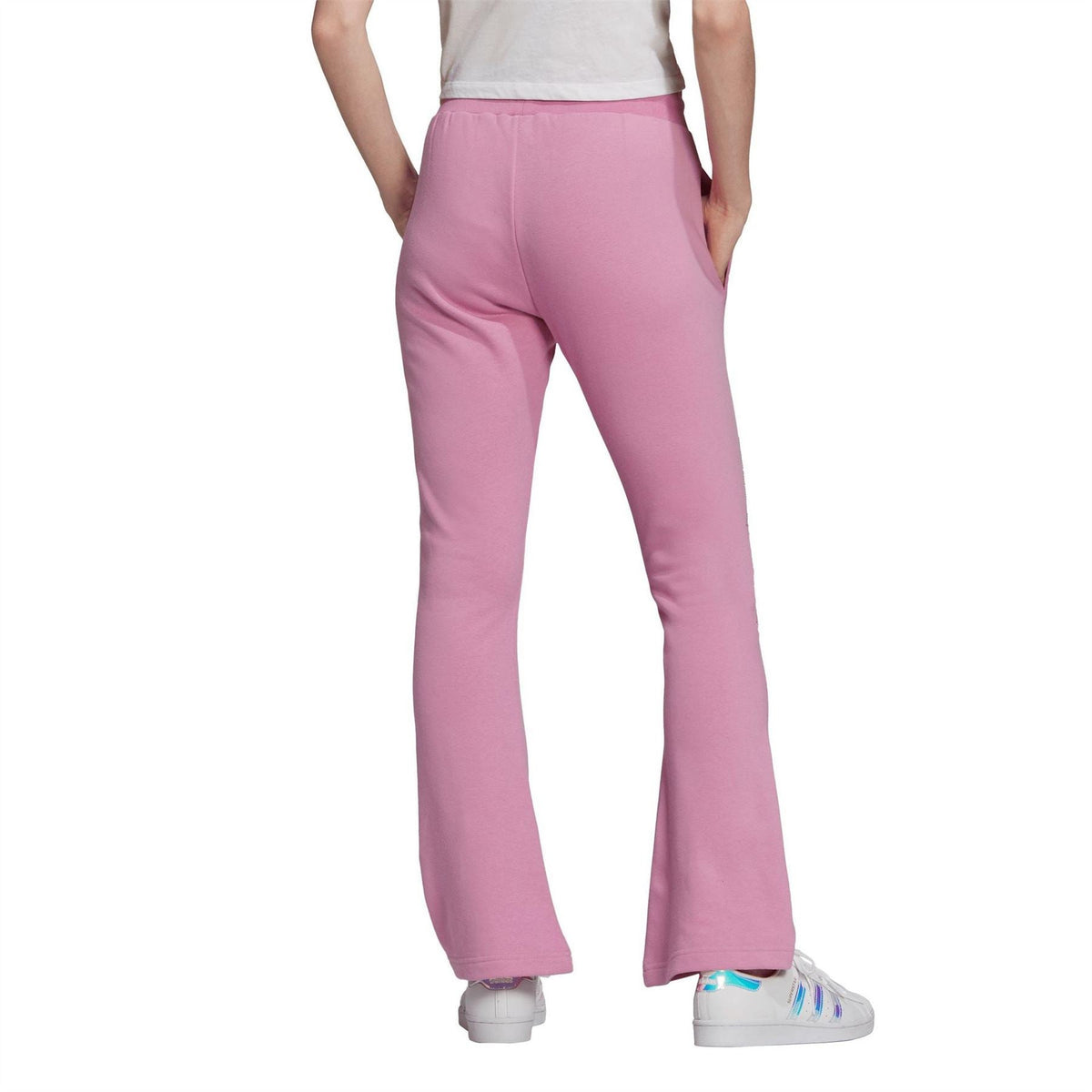 adidas Originals pink flared jogger pants with open hem and relaxed straight fit at hips