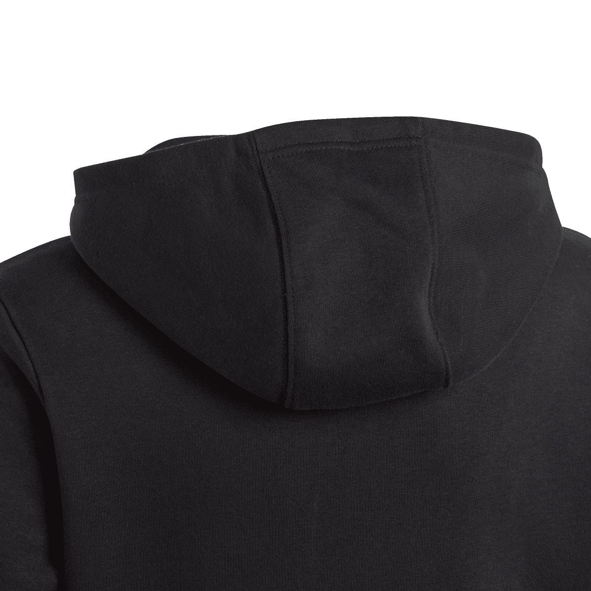 Black junior hoodie with shaped hood and stitched seam detail