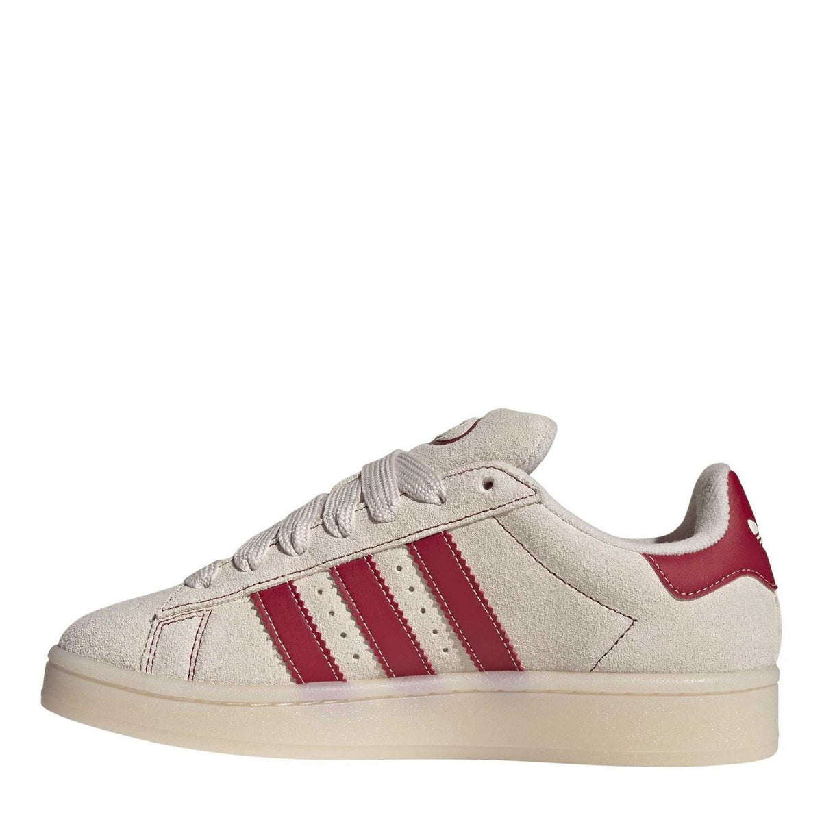 Light beige Adidas Originals sneaker with red three stripes and low-profile gum sole