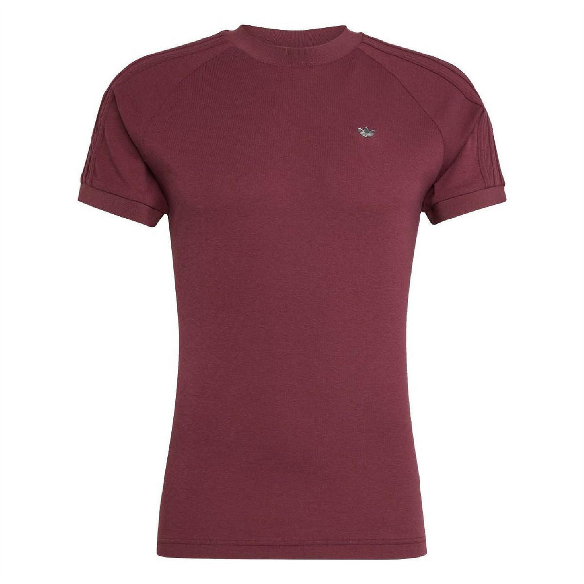 Men's maroon crew-neck T-shirt with small adidas Originals logo