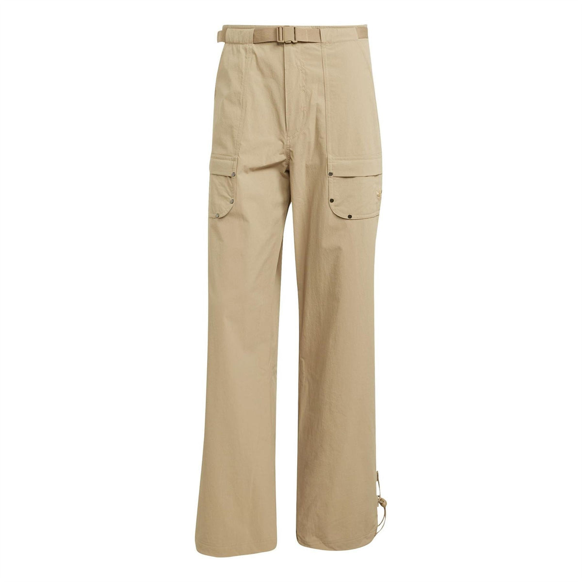 adidas Originals beige cargo pants with belt loops, button fly, and side pockets