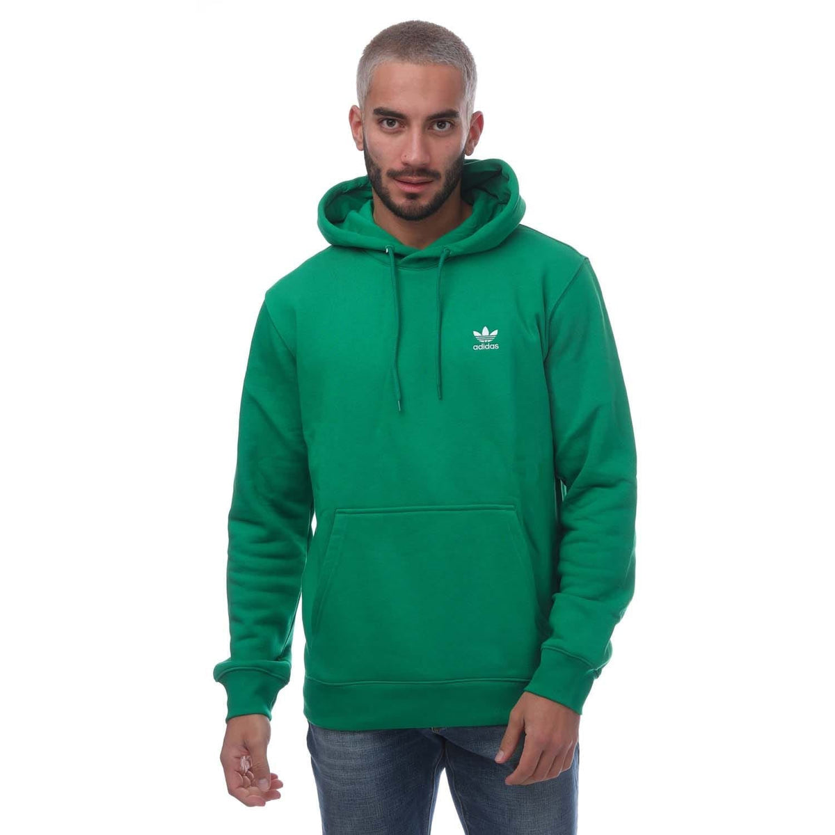 Green adidas Originals Trefoil hoodie with drawstring hood and front kangaroo pocket