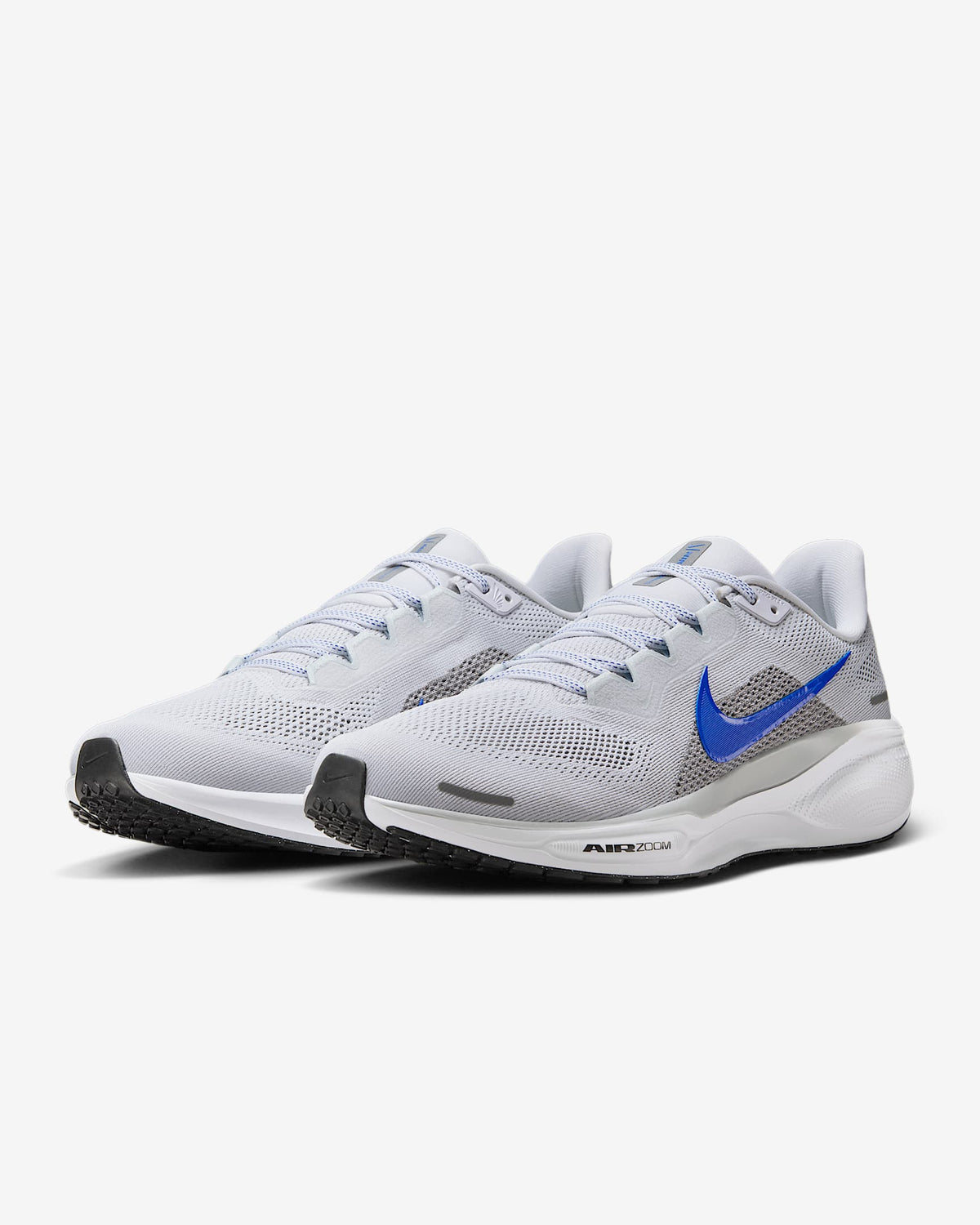 White Air Zoom Pegasus 41 running shoes, two-quarter view with blue branding on side