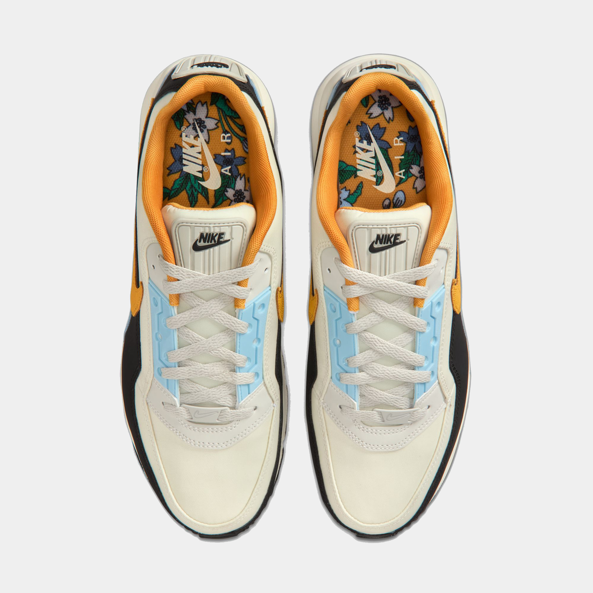 Nike Air Max LTD 3 light bone sneakers, top view with graphic insole and laces