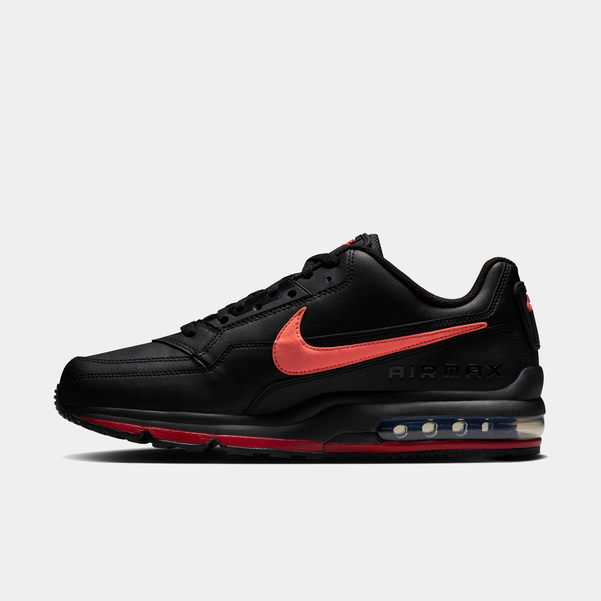 Black Air Max LTD 3 shoes with red swoosh and blue-tinted air window