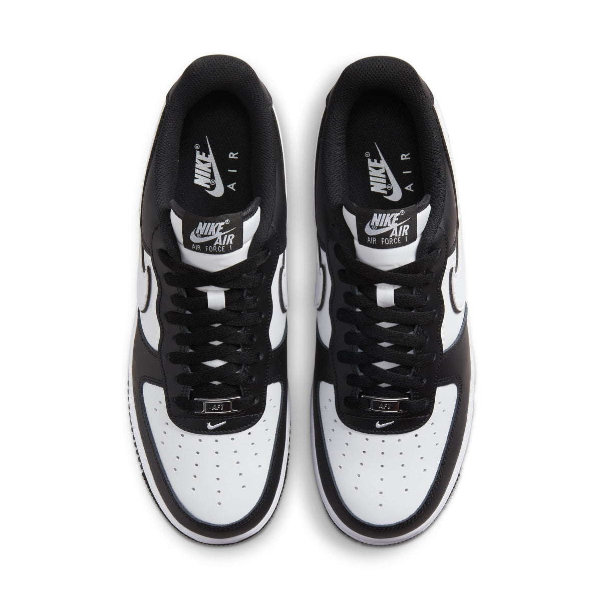 Air Force 1 '07 low-top sneakers, black and white with tongue labels and lace-up uppers