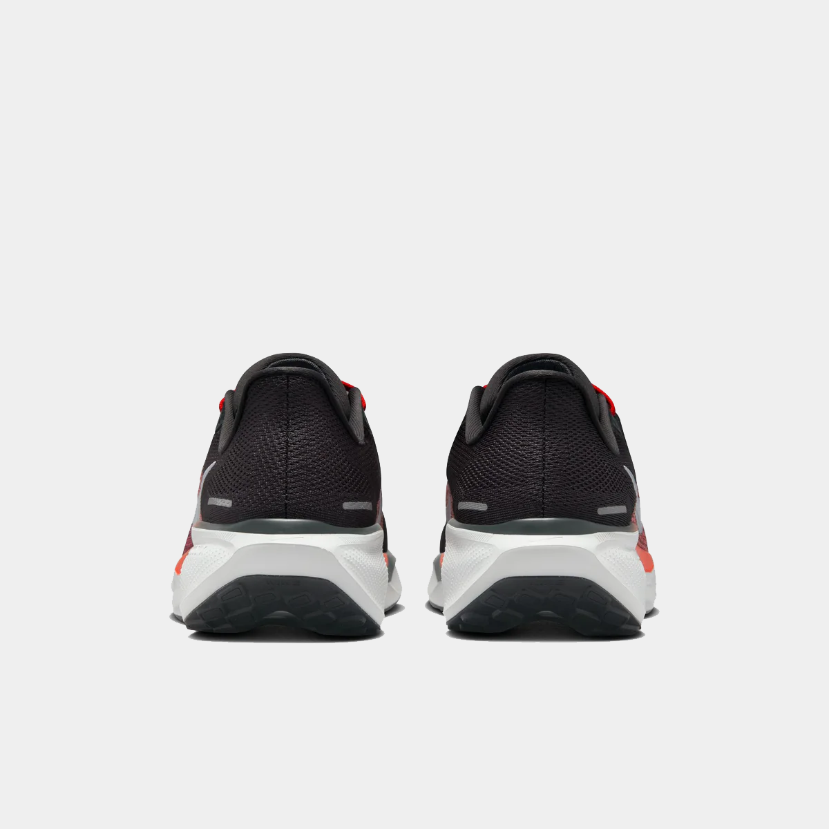 Air Zoom Pegasus 41 pair view from heel, black uppers with red accents and white sole