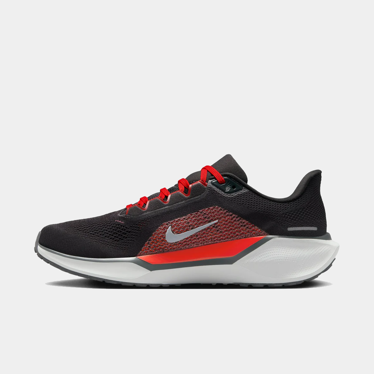 Air Zoom Pegasus 41 running shoe 3/4 view, black mesh with red and textured side panel