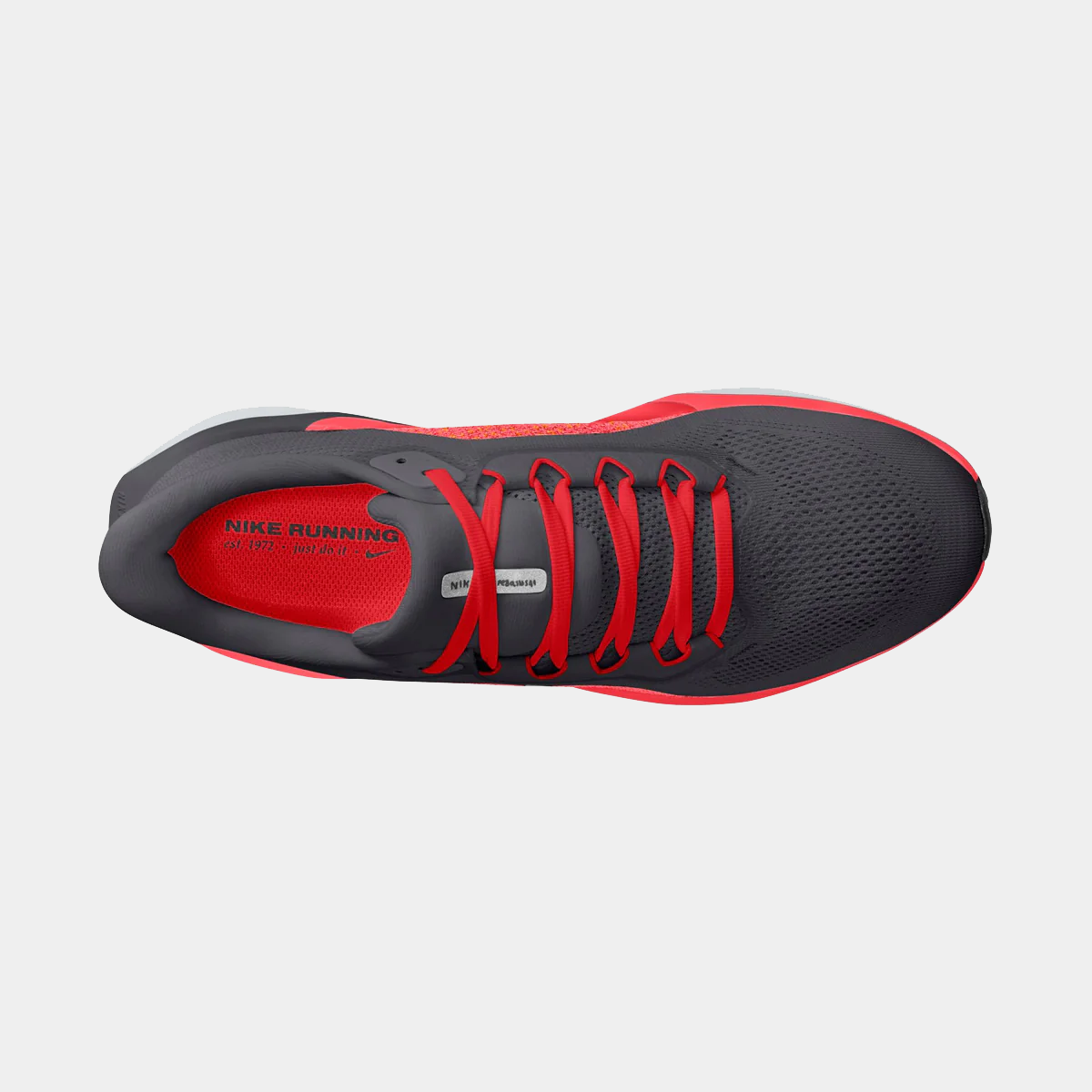 Air Zoom Pegasus 41 shoe sole and laces detail, black tread with red accents on upper