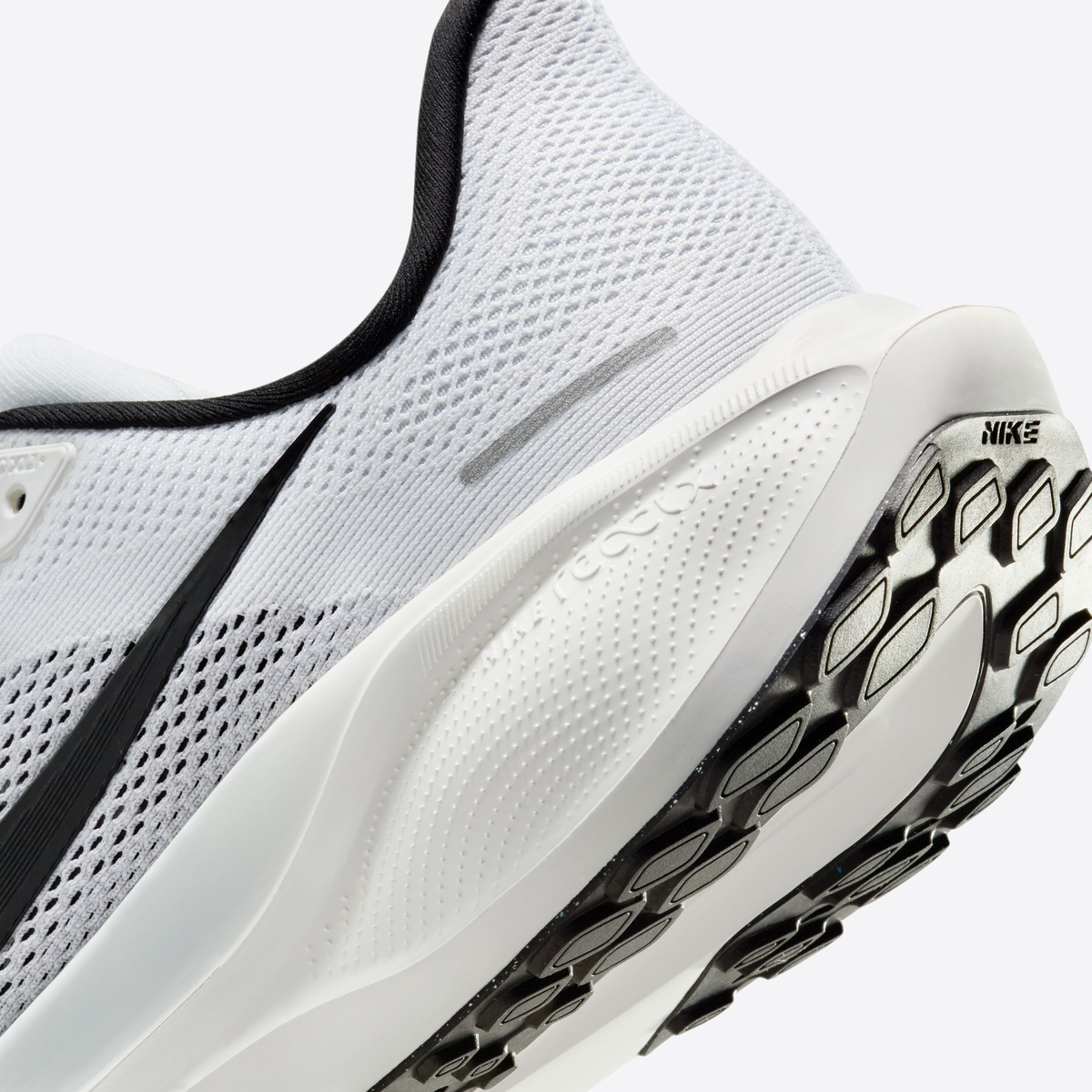 Air Zoom Pegasus 41 running shoes, white knit upper with black trim on outsole.