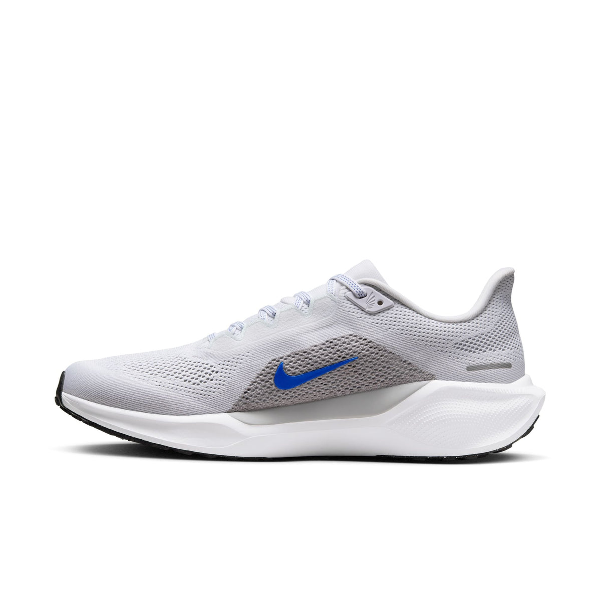 White Air Zoom Pegasus 41 running shoes with blue swoosh and dark outsole trim