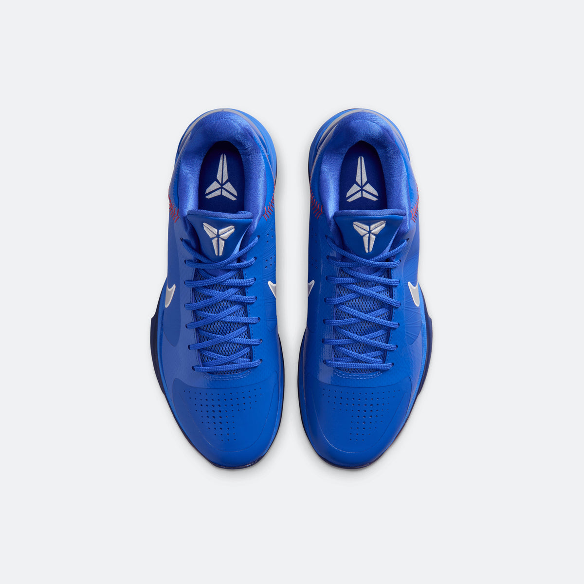 Blue Kobe V Protro sneakers with lace-up collar and white tongue logo