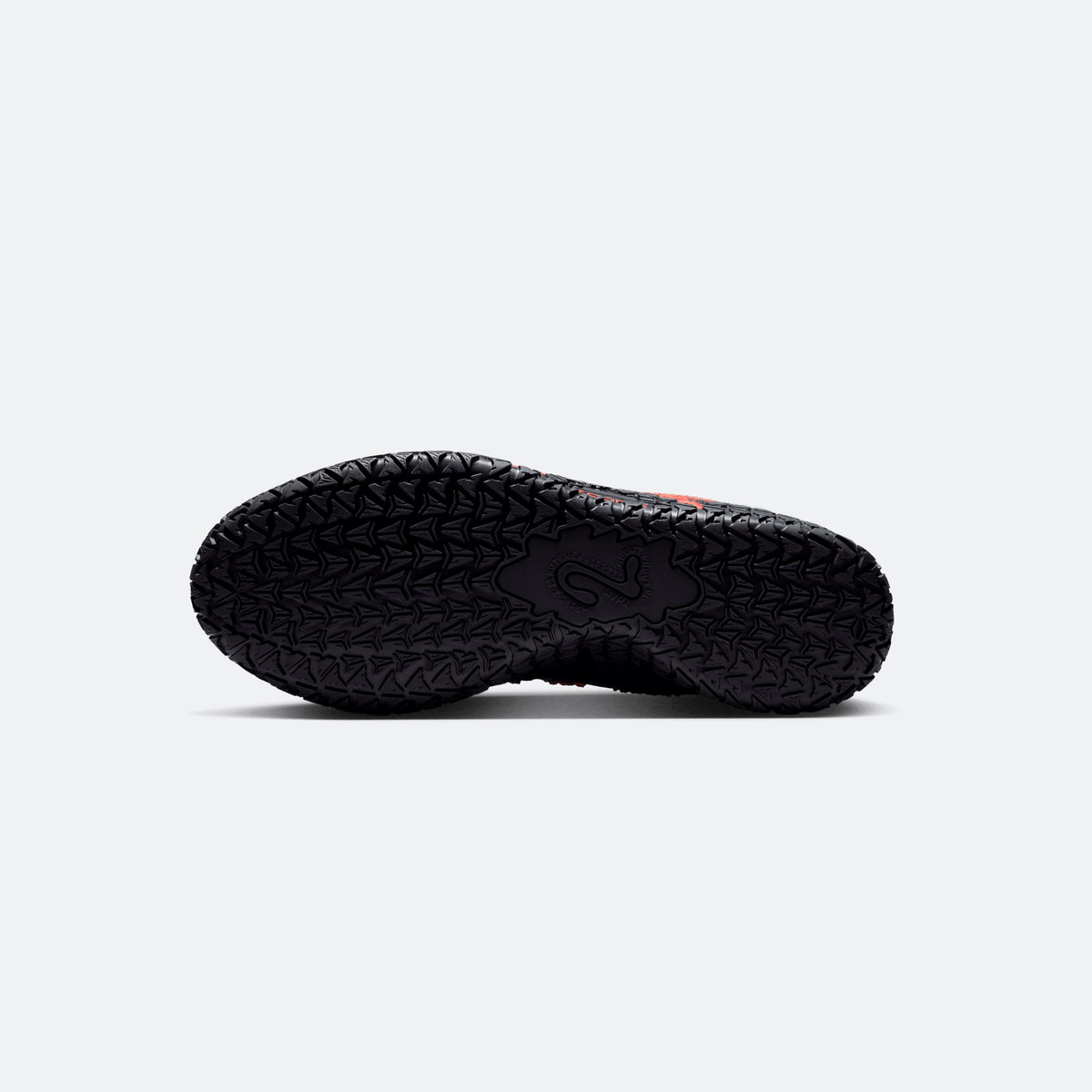 Black rubber outsole with textured tread and toe grip for basketball sneakers