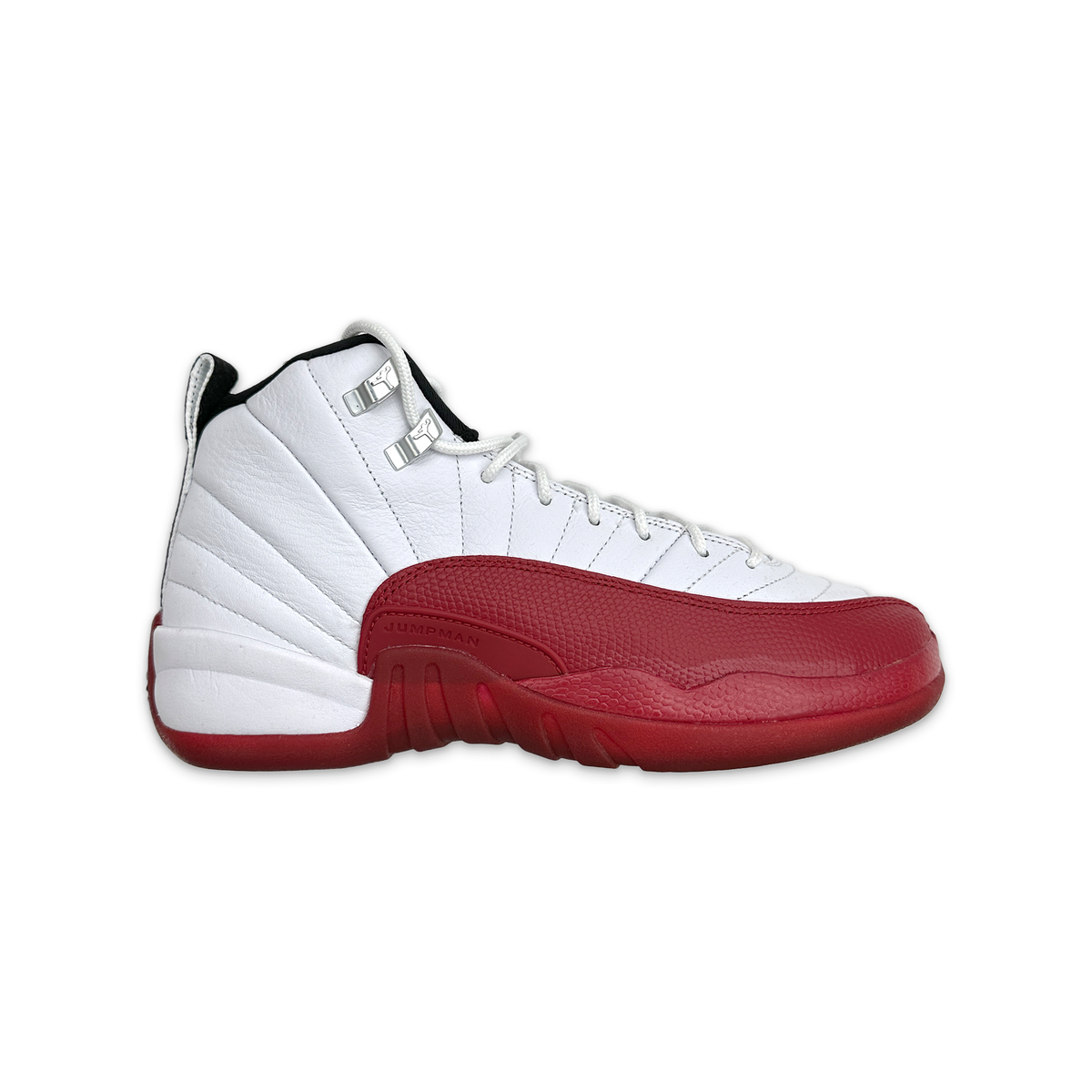 Kids' Air Jordan 12 Retro sneakers with white leather and red accents