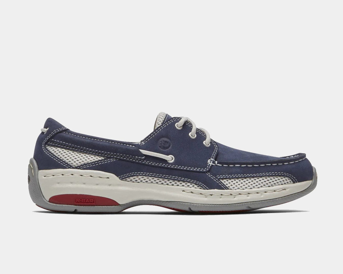 Captain lace-up shoes in navy and white with mesh panels, red logo detail, and white sole