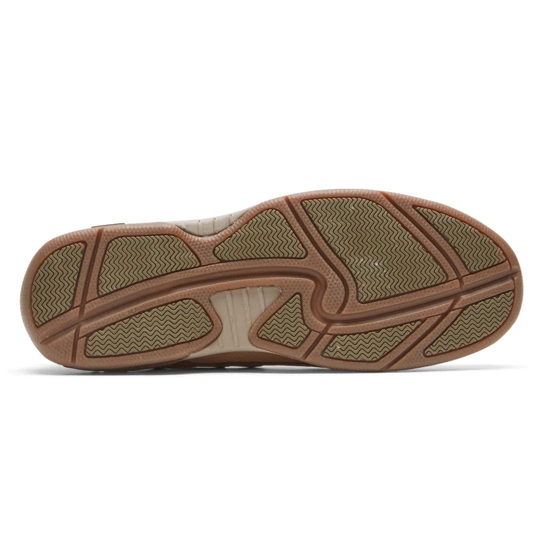 Captain outsole with multi-panel traction tread in brown and beige