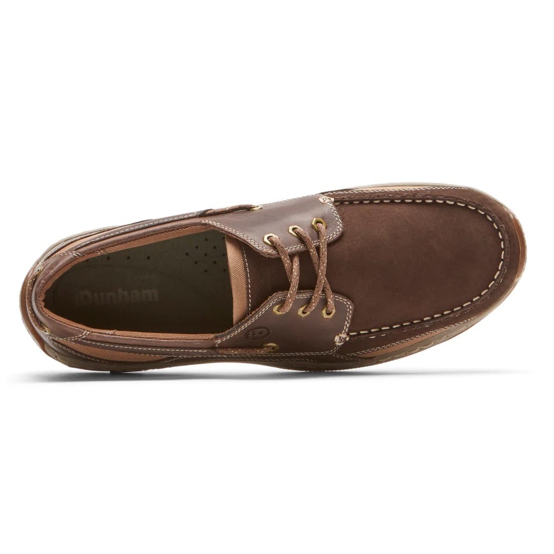 Captain lace-up shoe with brown upper, lace-up vamp, and visible interior lining