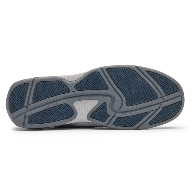 Captain casual boat shoe outsole in dark grey with blue traction tread